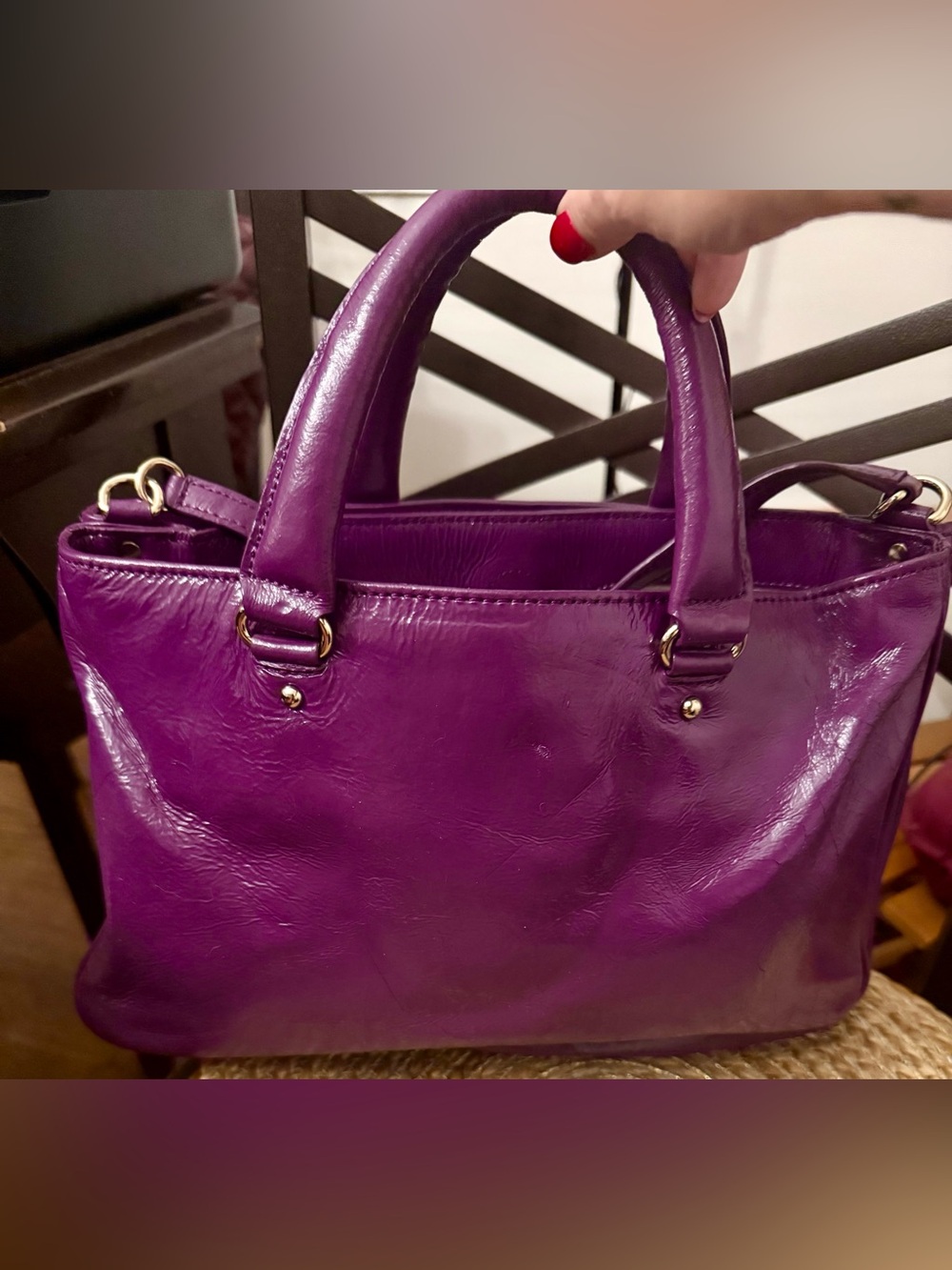 Kate Spade Glossy Purple Leather Satchel | Crossbody *Rare Vintage* with OG Dust - Picture 2 of 7